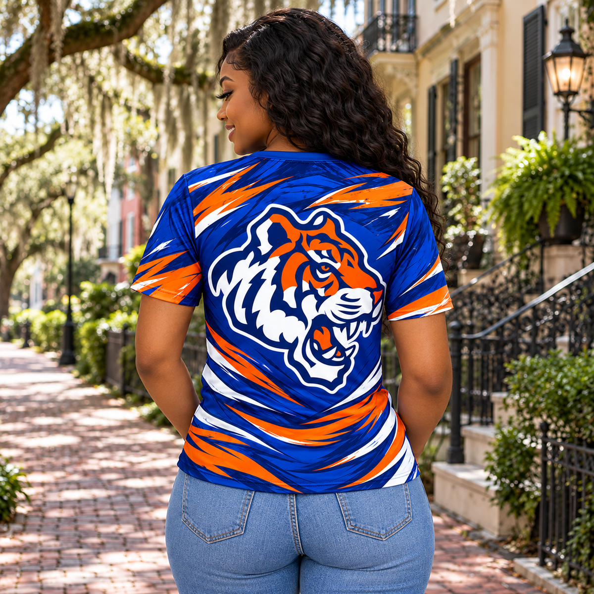 Savannah State University SSU Tigers Blue & Orange All-Over Print T-Shirt