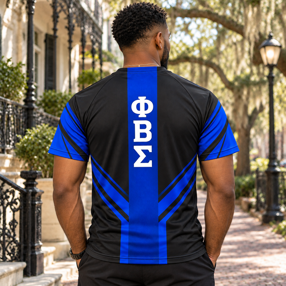 Phi Beta Sigma Royal Blue & Black Geometric All-Over Shirt