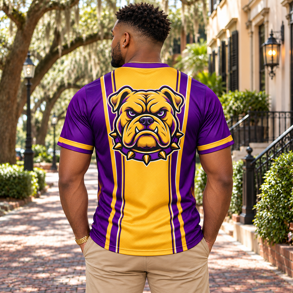 Omega Psi Phi 1911 Purple & Gold Bulldog All-Over Shirt