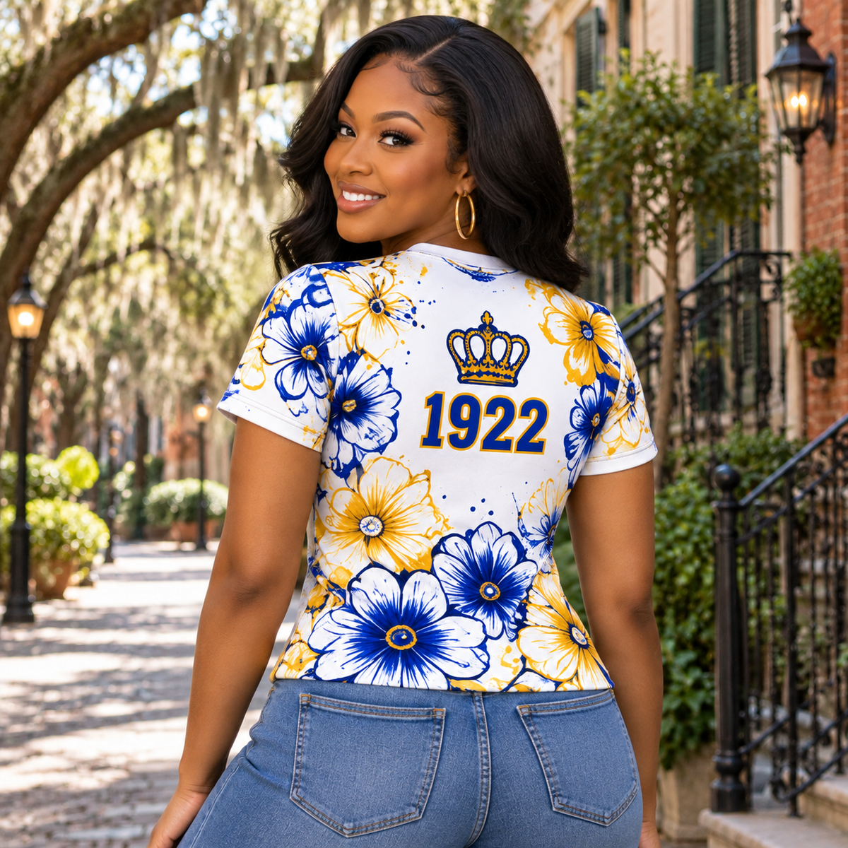 Sigma Gamma Rho Blue Gold Floral All-Over Print Shirt