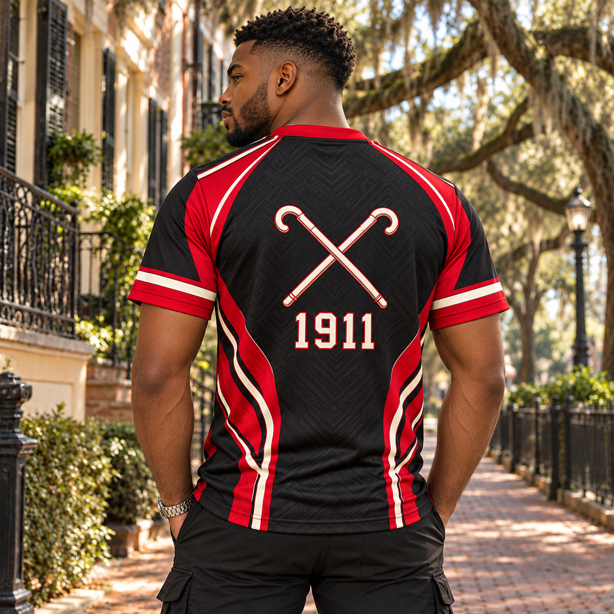 Kappa Alpha Psi Black & Crimson 1911 Crossed Canes All-Over Print T-Shirt