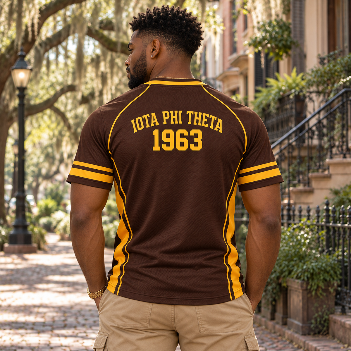 Iota Phi Theta 1963 Brown & Gold Athletic All-Over T-Shirt