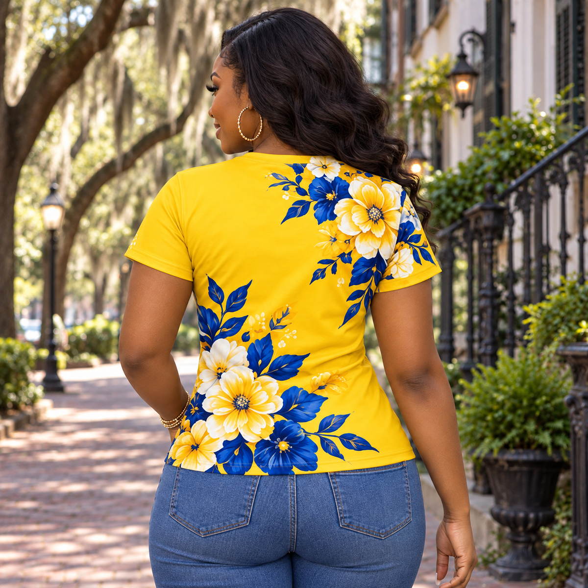 Sigma Gamma Rho Yellow Blue Floral All-Over Print Shirt