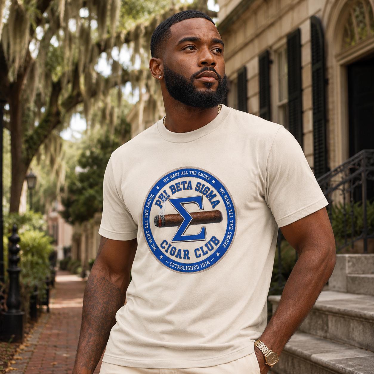 Phi Beta Sigma Cigar Club Cream T-Shirt
