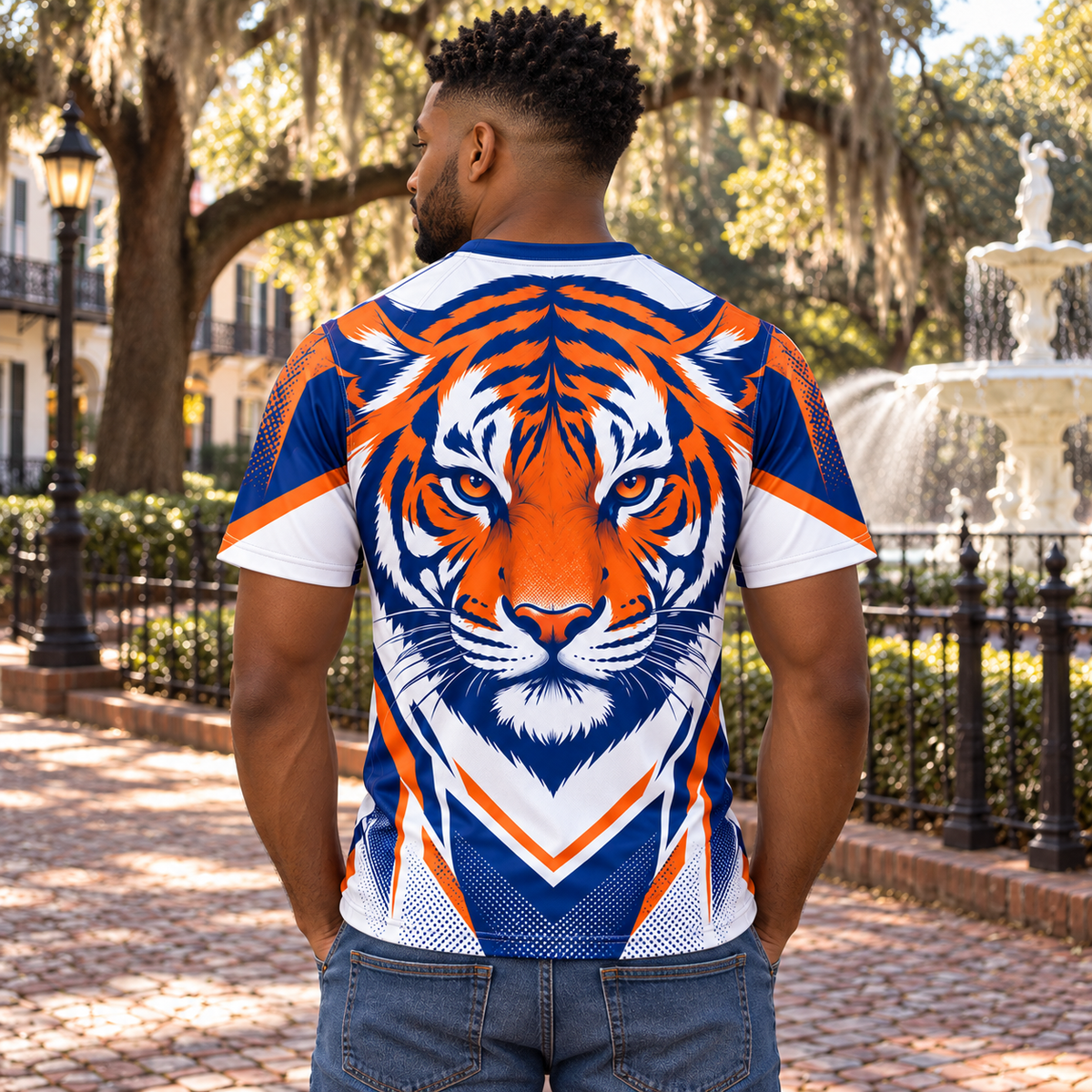 Savannah State University Tigers White Blue & Orange All-Over Print T-Shirt