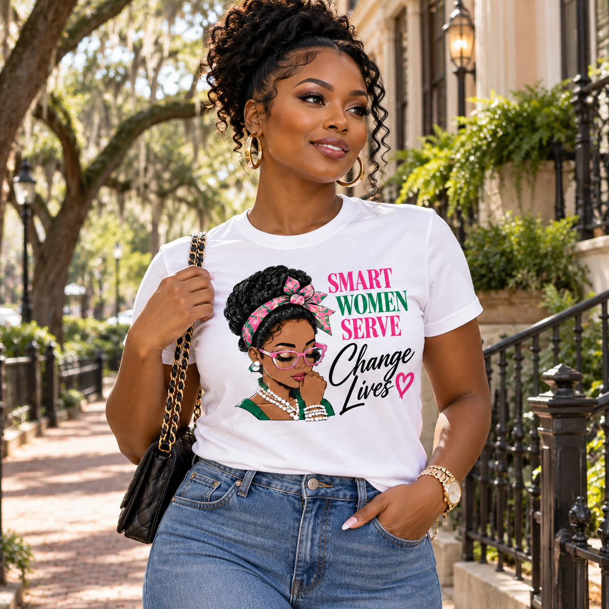 Alpha Kappa Alpha Smart Women Serve Change Lives White T-Shirt