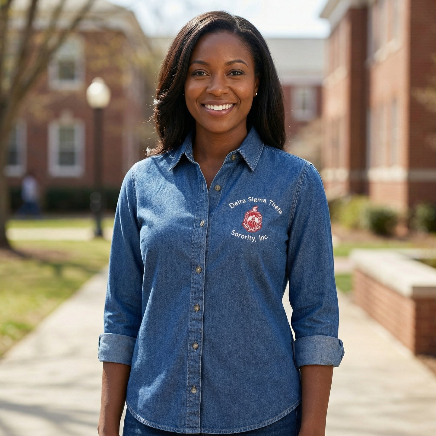 Delta Sigma Theta Denim Shirt (Embroidered Button Down)
