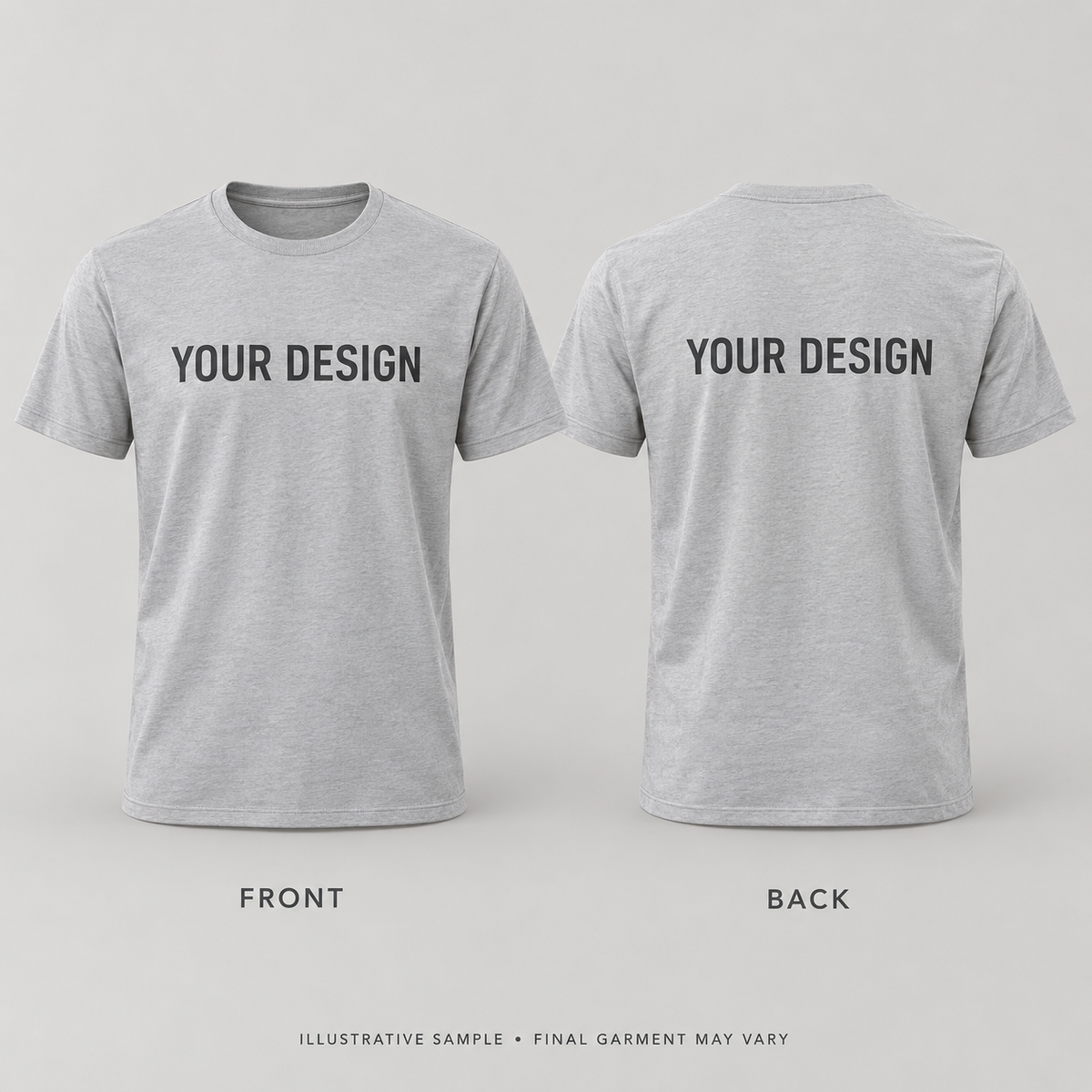 Illustrative short-sleeve T-shirt sample; actual garment style and color to be confirmed