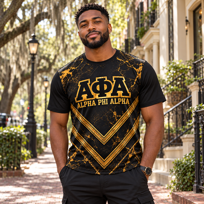 Alpha Phi Alpha Black & Gold Crest All-Over Print T-Shirt