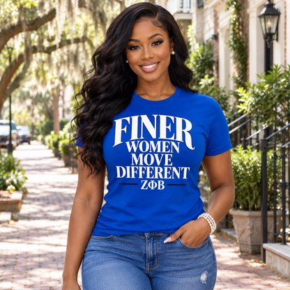 Zeta Phi Beta Finer Women Move Different Royal Blue T-Shirt