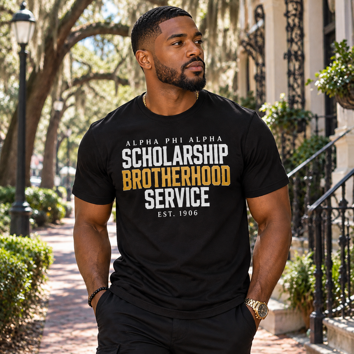 Alpha Phi Alpha Scholarship Brotherhood Service Black T-Shirt