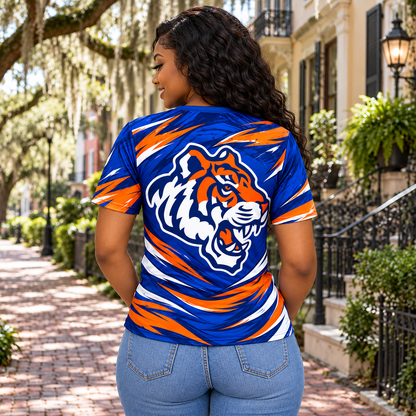 Savannah State University SSU Tigers Blue & Orange All-Over Print T-Shirt