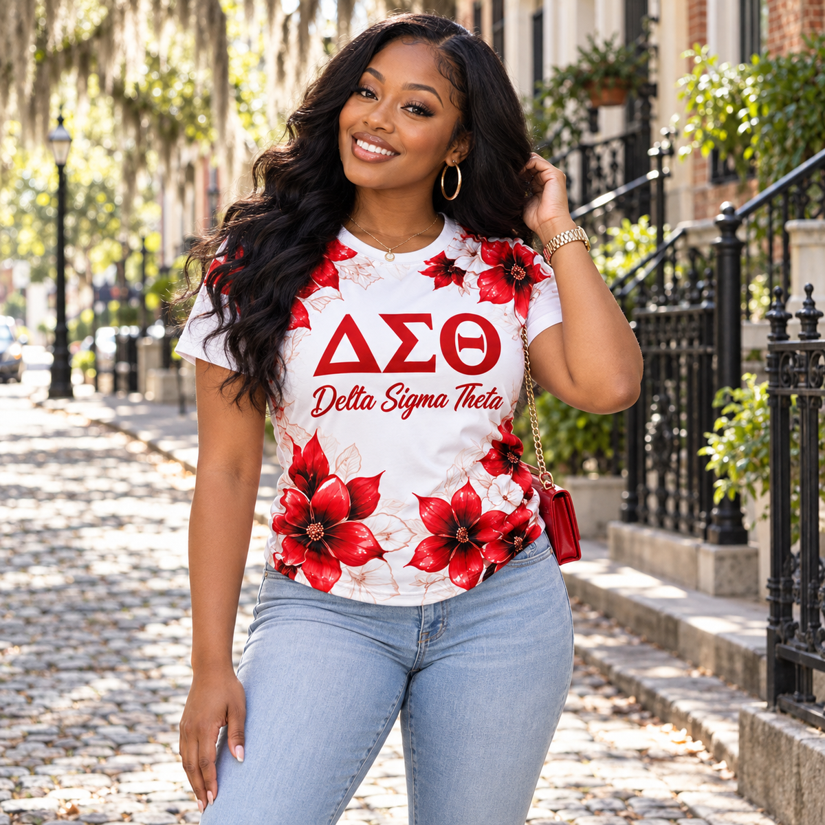 Delta Sigma Theta Red Floral All-Over Shirt