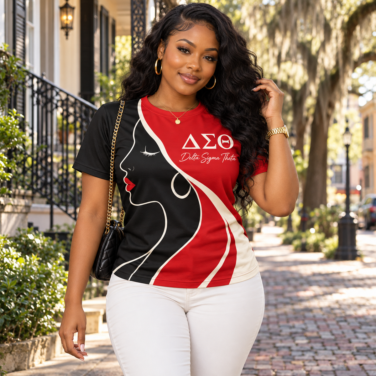 Delta Sigma Theta Silhouette Red Black All-Over Shirt