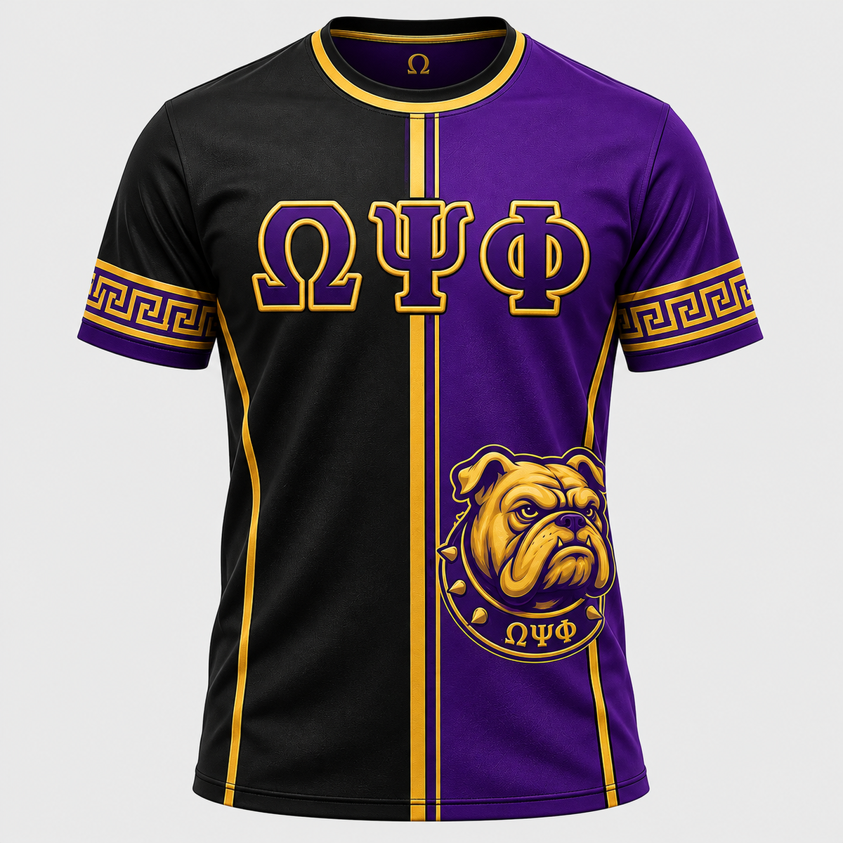 Omega Psi Phi Bulldog Split Purple & Black All-Over T-Shirt