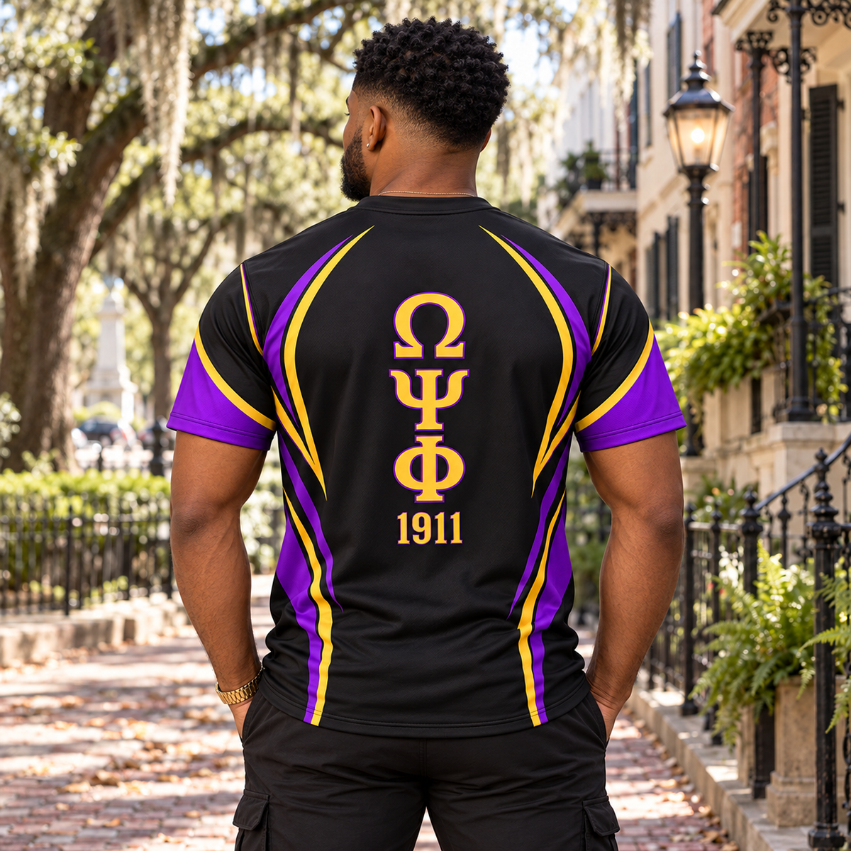 Omega Psi Phi 1911 Crowned Bulldog Black Purple & Gold All-Over Shirt