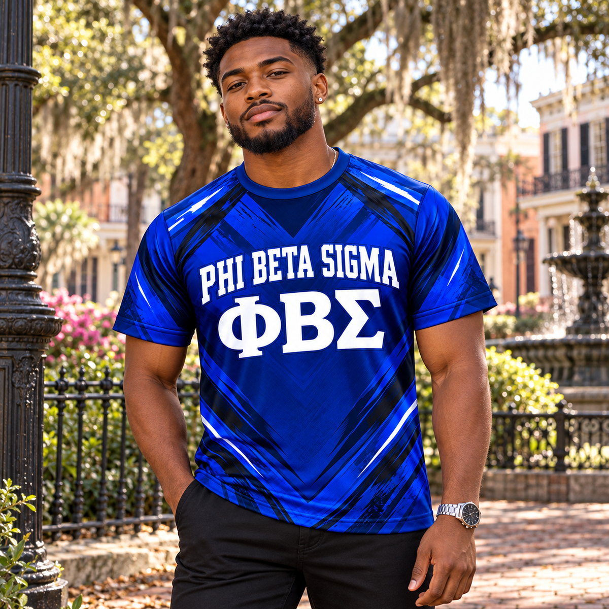 Phi Beta Sigma 1914 Royal Blue Chevron Crest All-Over Shirt