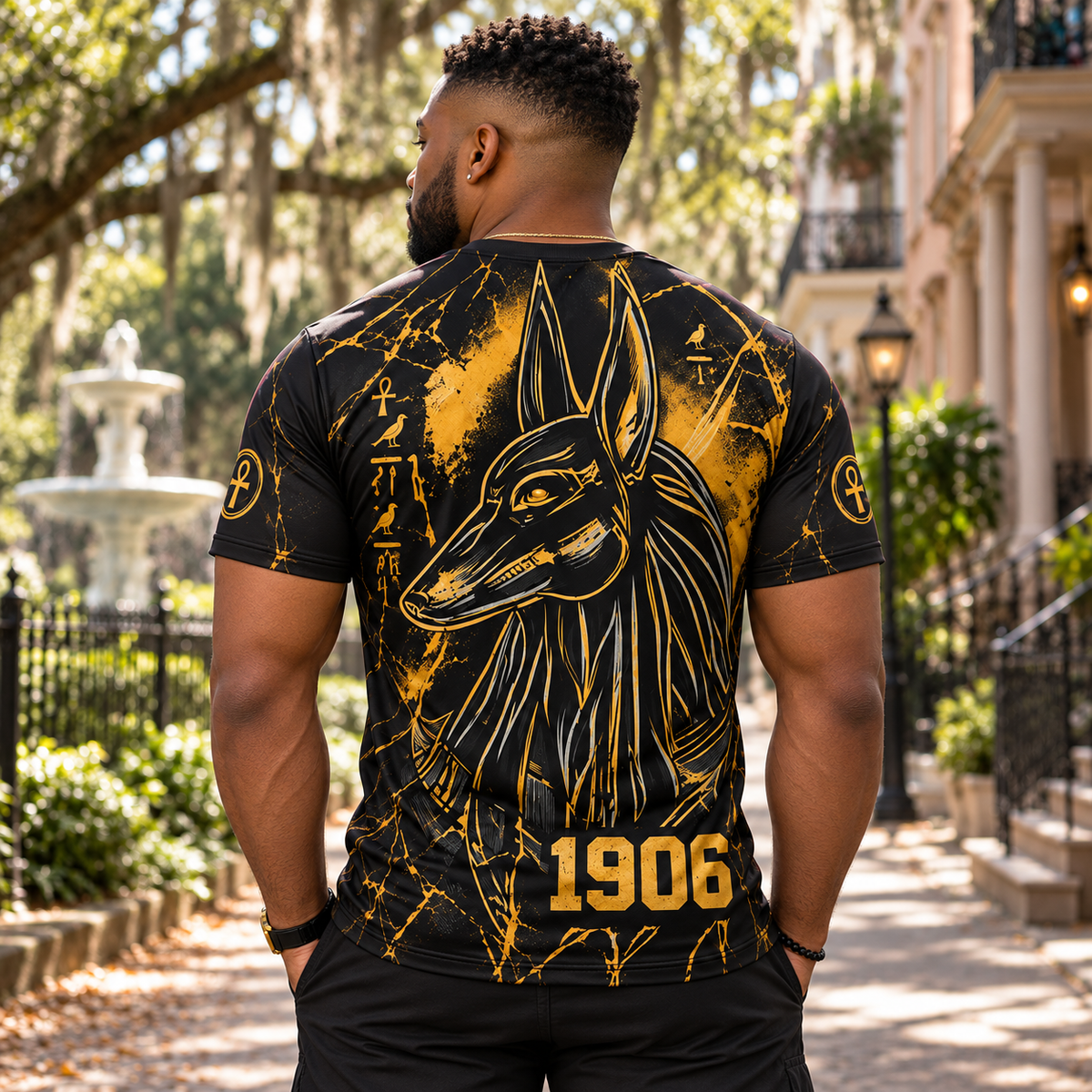 Alpha Phi Alpha Anubis 1906 Black & Gold All-Over Print T-Shirt
