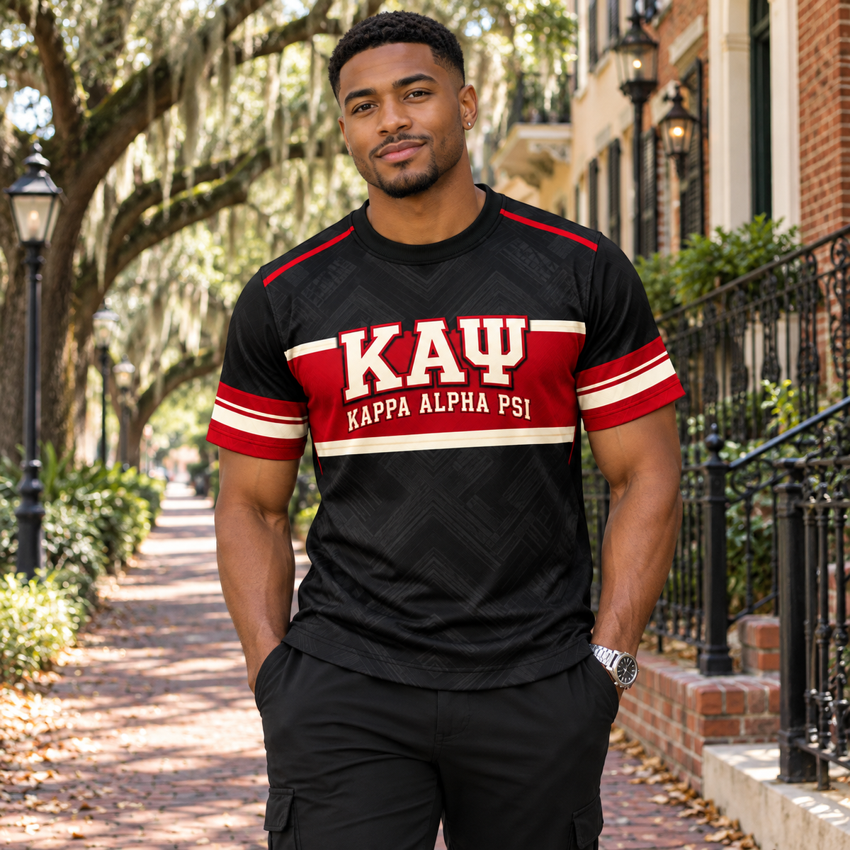 Kappa Alpha Psi Black & Crimson Diamond K All-Over Print T-Shirt