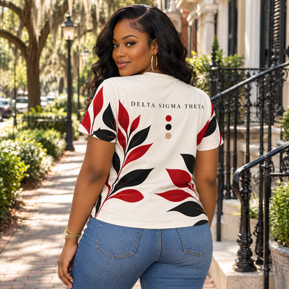 Delta Sigma Theta Red Headwrap Botanical All-Over Shirt