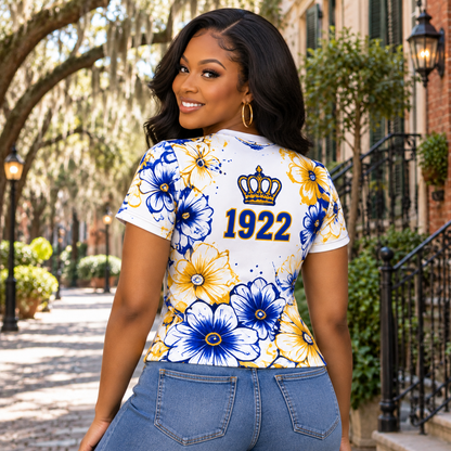 Sigma Gamma Rho Blue Gold Floral All-Over Print Shirt