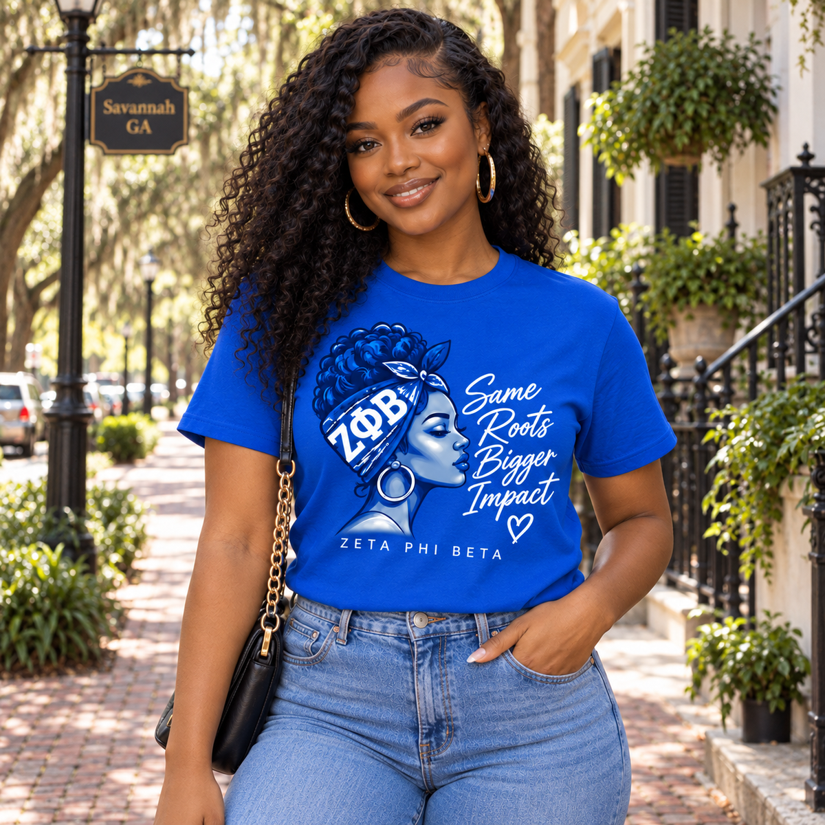 Zeta Phi Beta Same Roots Bigger Impact Royal Blue T-Shirt