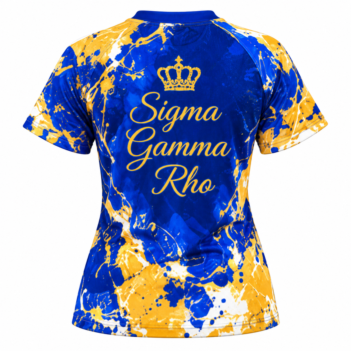 Sigma Gamma Rho Blue Gold Splatter V-Neck All-Over Print Shirt