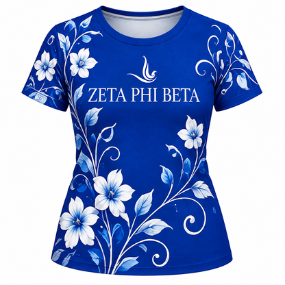 Zeta Phi Beta Royal Blue Floral All-Over Print Shirt