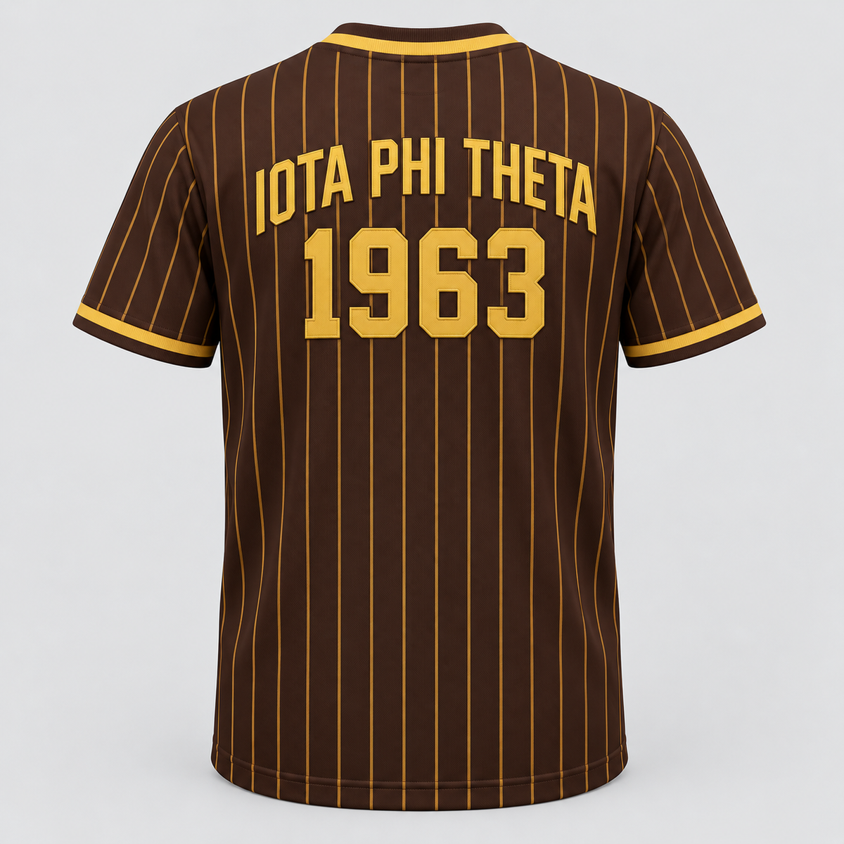 Iota Phi Theta Brown & Gold Pinstripe All-Over T-Shirt