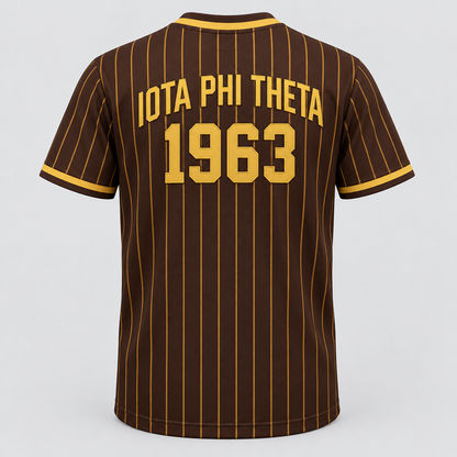 Iota Phi Theta Brown & Gold Pinstripe All-Over T-Shirt