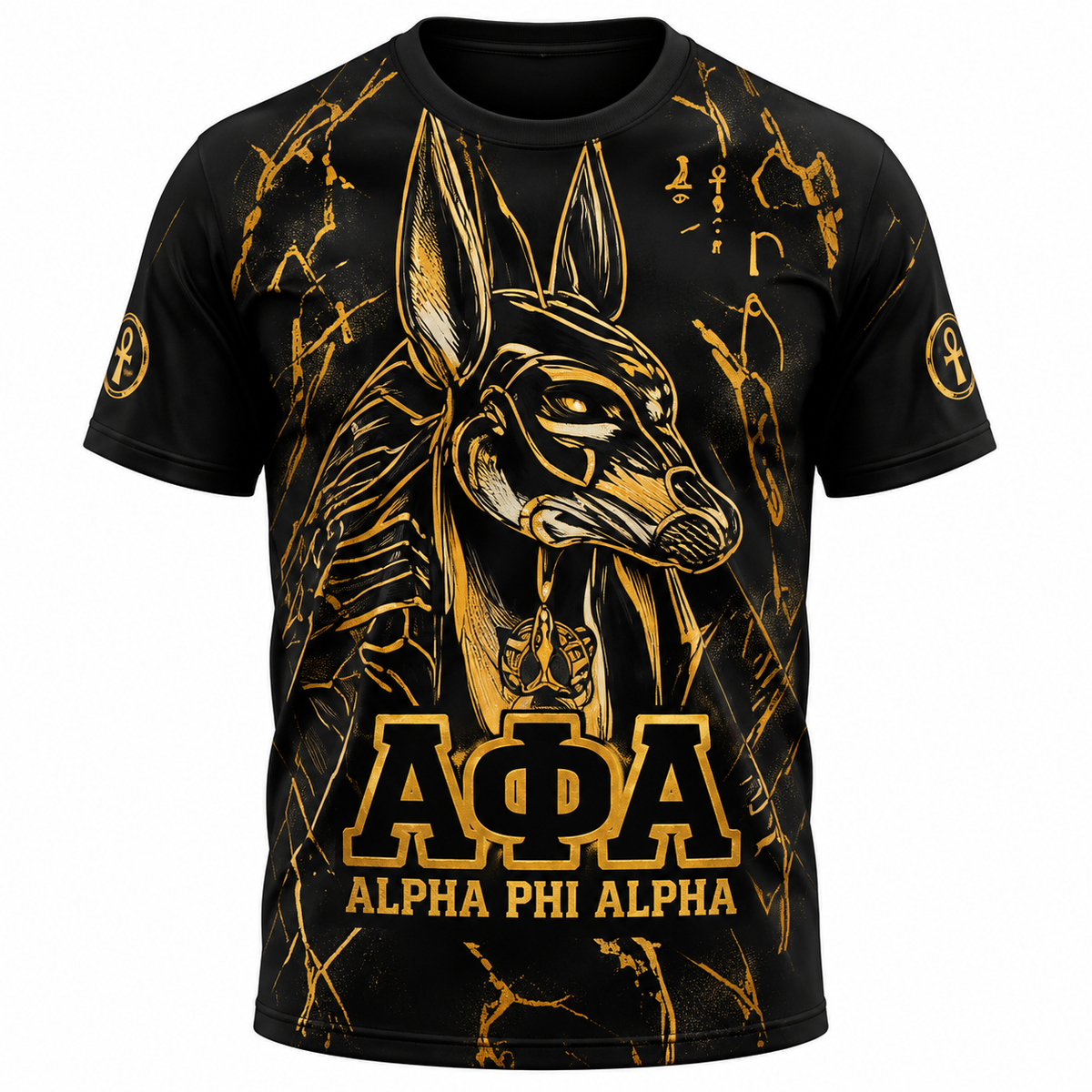 Alpha Phi Alpha Anubis 1906 Black & Gold All-Over Print T-Shirt