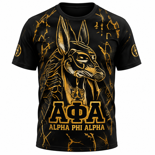 Alpha Phi Alpha Anubis 1906 Black & Gold All-Over Print T-Shirt