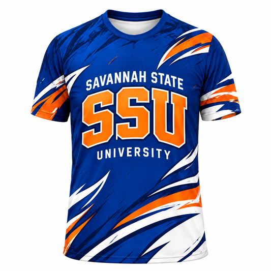 Savannah State University SSU Tigers Blue & Orange All-Over Print T-Shirt
