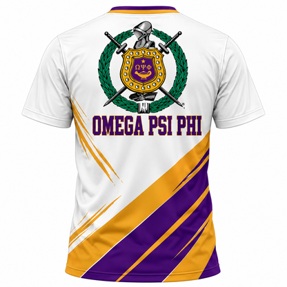 Omega Psi Phi Crest White Purple & Gold All-Over T-Shirt