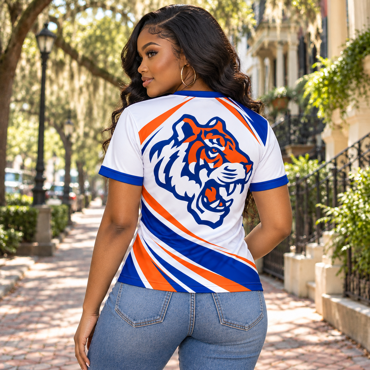 Savannah State University Tigers White Blue & Orange All-Over Print T-Shirt
