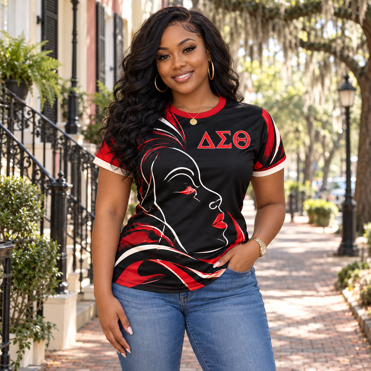 Delta Sigma Theta Woman Profile Red Black All-Over Shirt