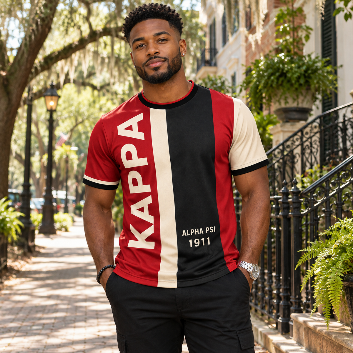 Kappa Alpha Psi KAPPA NUPE Vertical Stripe All-Over T-Shirt