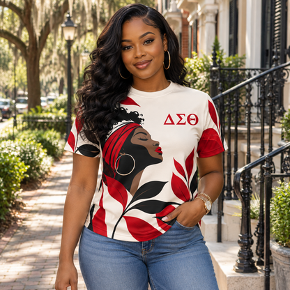 Delta Sigma Theta Red Headwrap Botanical All-Over Shirt