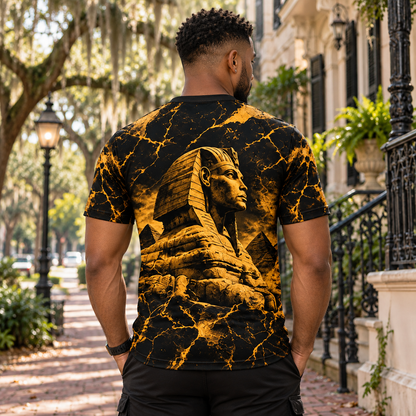 Alpha Phi Alpha Sphinx & Pyramids Black Gold All-Over Print T-Shirt