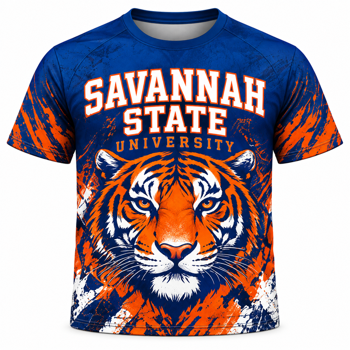 Savannah State University Tigers Blue & Orange All-Over Print T-Shirt