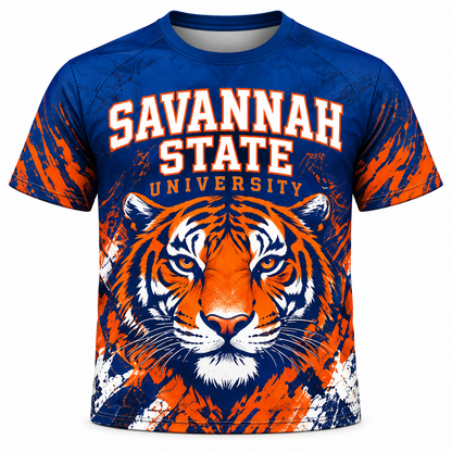 Savannah State University Tigers Blue & Orange All-Over Print T-Shirt
