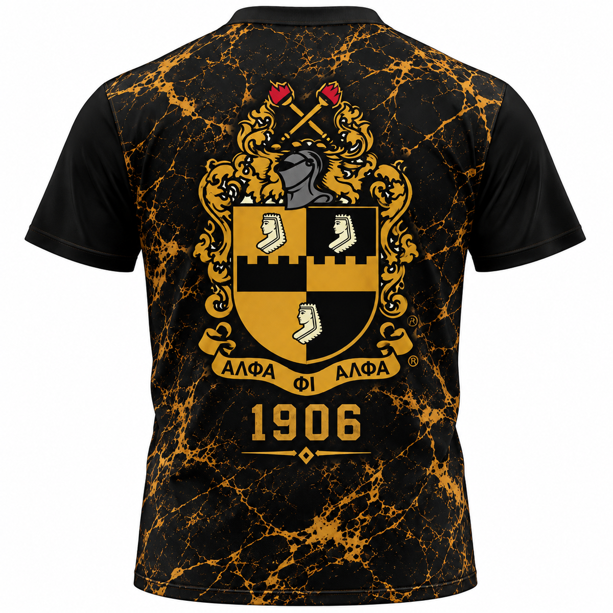 Alpha Phi Alpha Black & Gold Crest All-Over Print T-Shirt