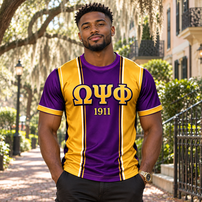 Omega Psi Phi 1911 Purple & Gold Greek Letter All-Over Shirt