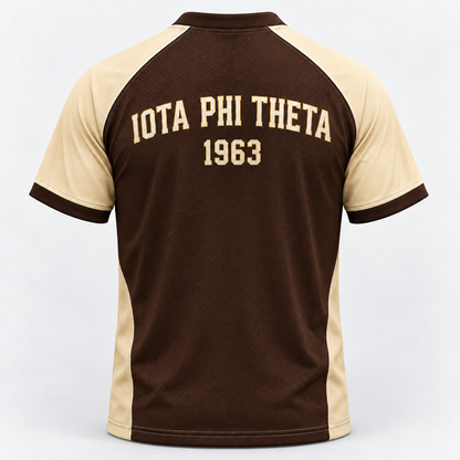 Iota Phi Theta Brown & Cream Henley Baseball All-Over T-Shirt