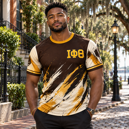 Iota Phi Theta Brown & Gold Brushstroke All-Over T-Shirt