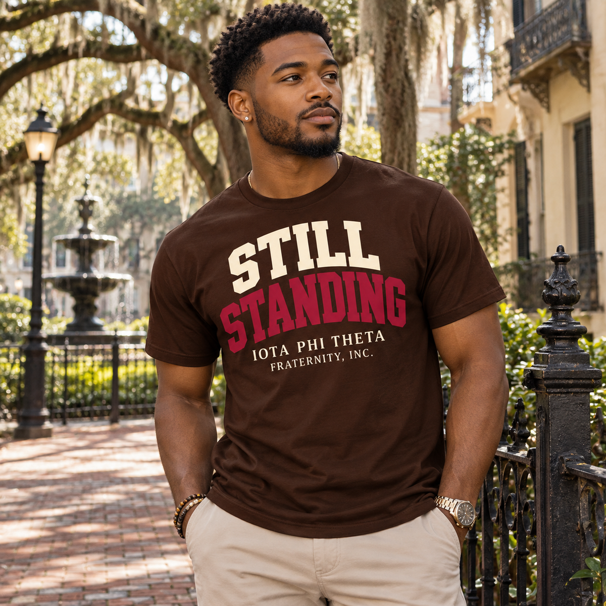 Iota Phi Theta Still Standing Brown T-Shirt