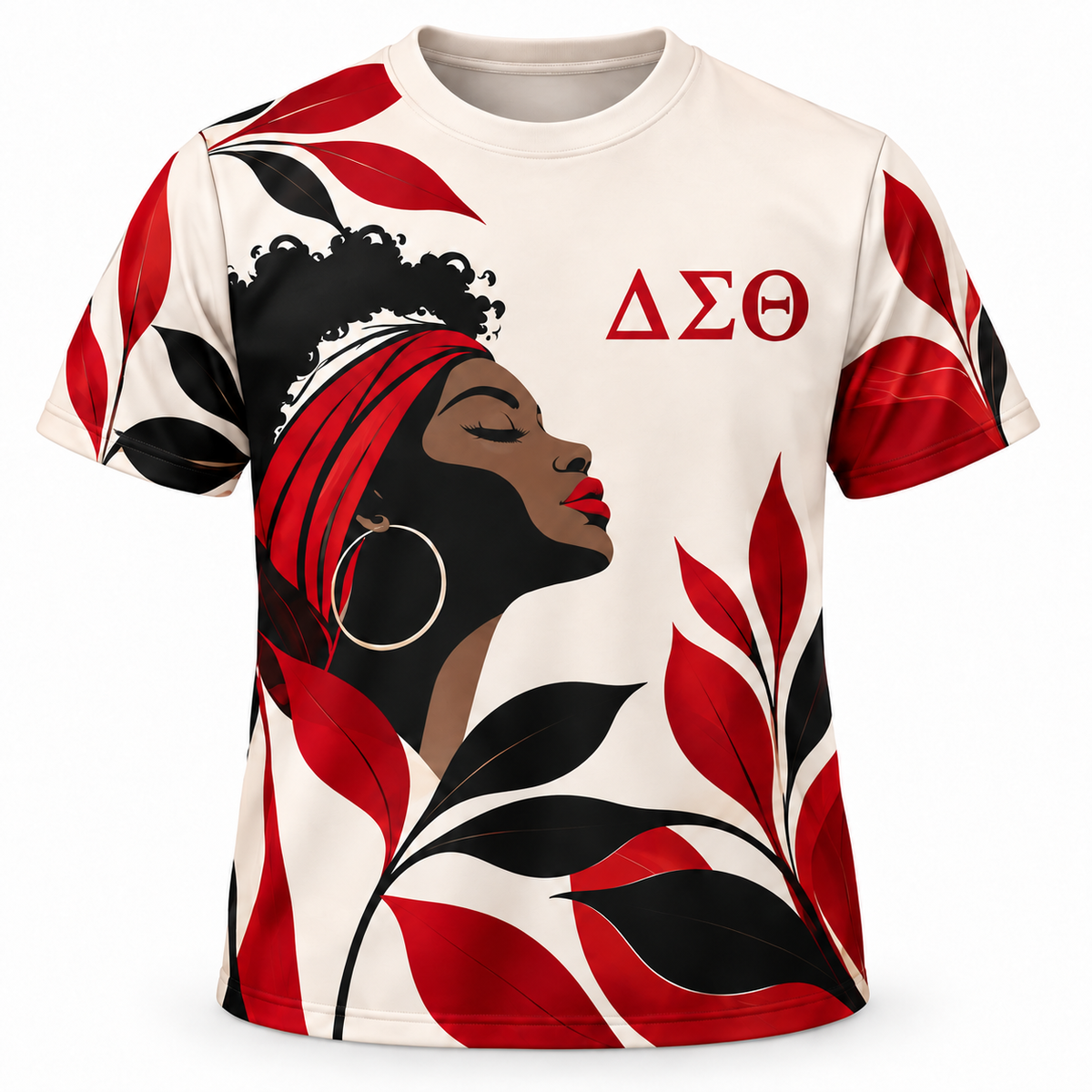 Delta Sigma Theta Red Headwrap Botanical All-Over Shirt