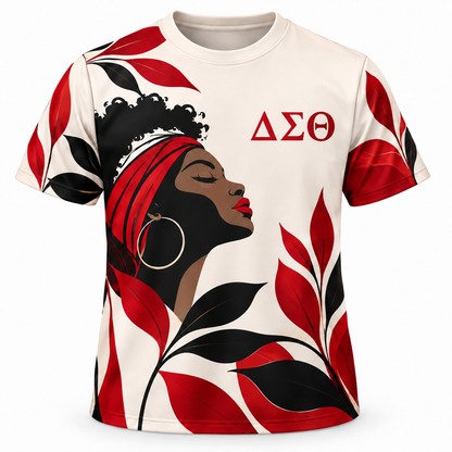 Delta Sigma Theta Red Headwrap Botanical All-Over Shirt