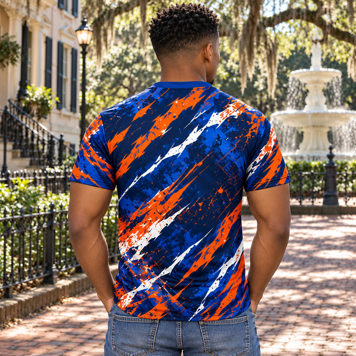 Savannah State University Tigers Face Blue & Orange All-Over Print T-Shirt