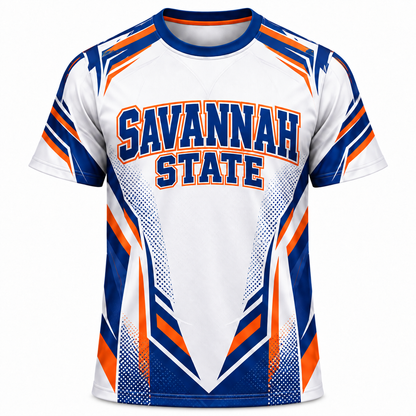 Savannah State University Tigers White Blue & Orange All-Over Print T-Shirt